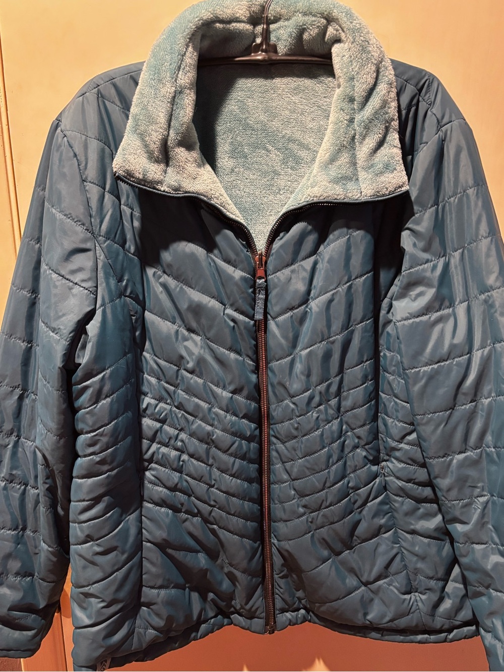 Women’s Free Country Teal Quilted Puffer Jacket with Fleece Collar-L